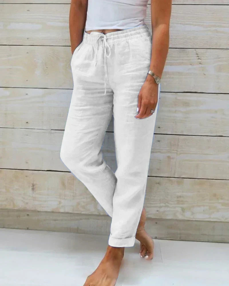 Wide-Leg Linen Pants for Women with Elastic Waist