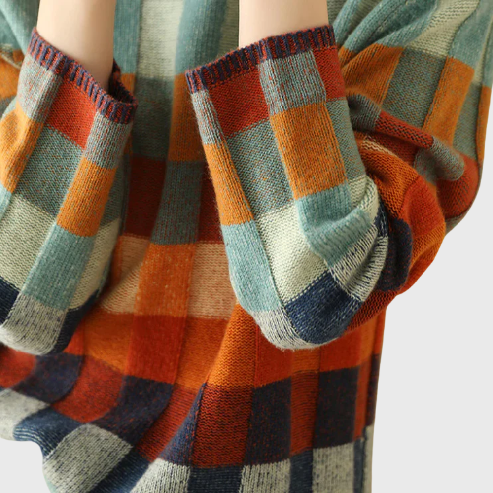 Oversized Mock Neck Color Block Long Sleeve Sweater for Women