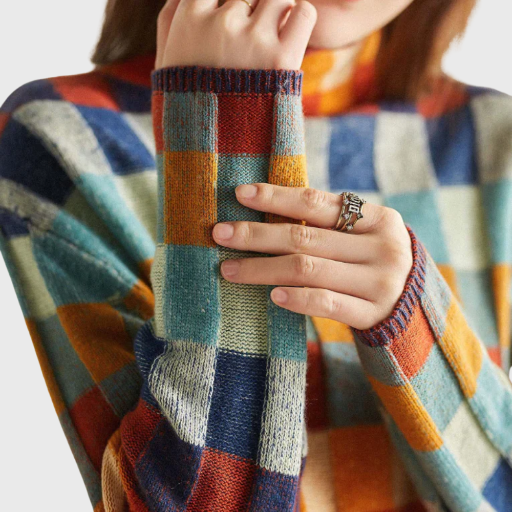 Oversized Mock Neck Color Block Long Sleeve Sweater for Women