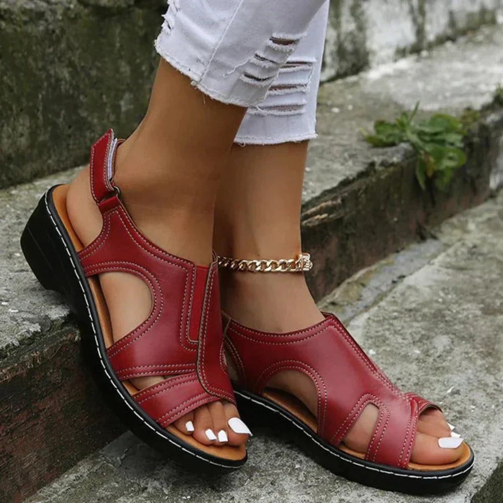 Open Low Heel Sandals for Women with Cut-Out Details
