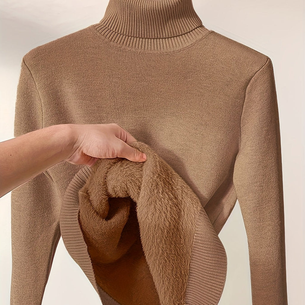 Fleece Lined Turtleneck Sweater for Women