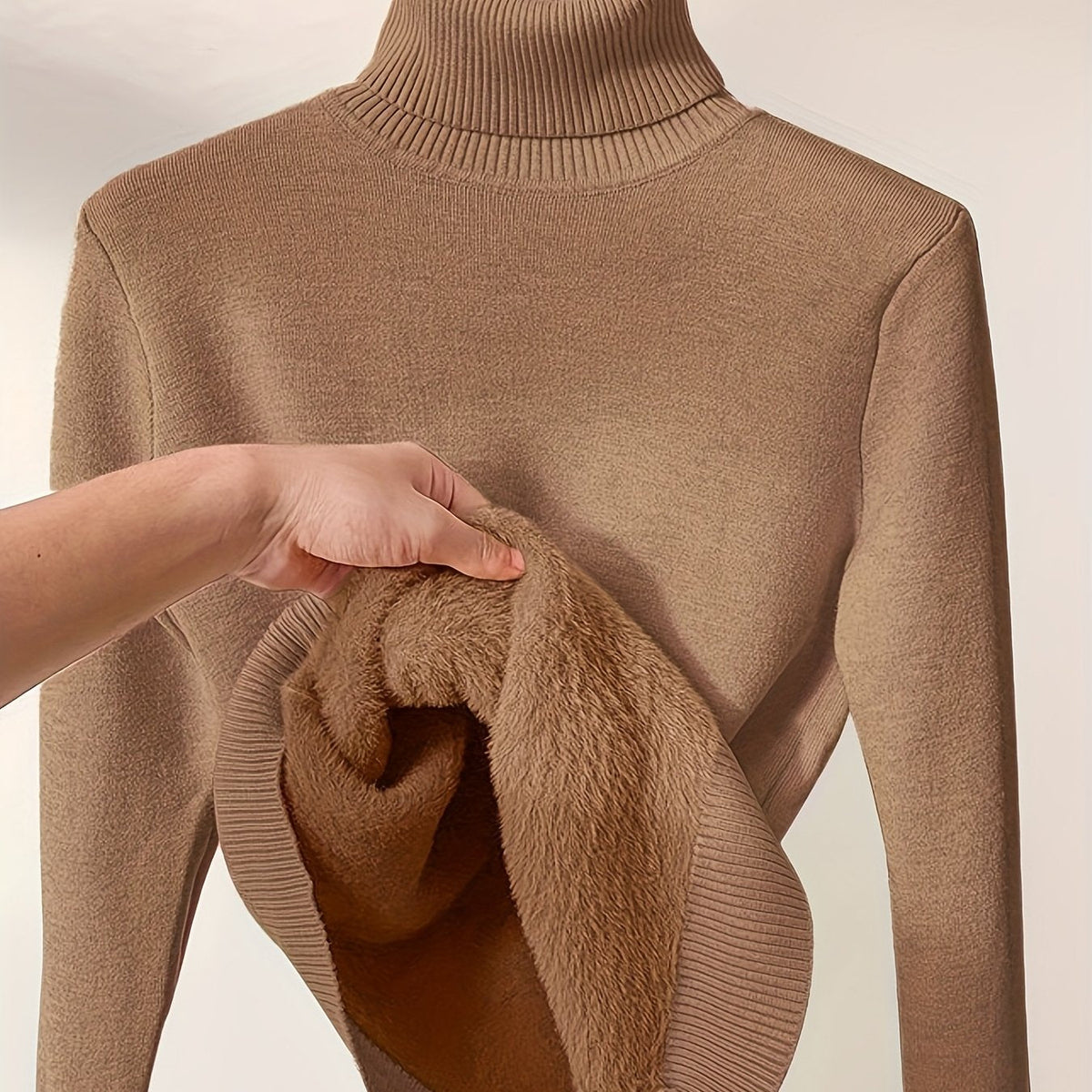 Fleece Lined Turtleneck Sweater for Women