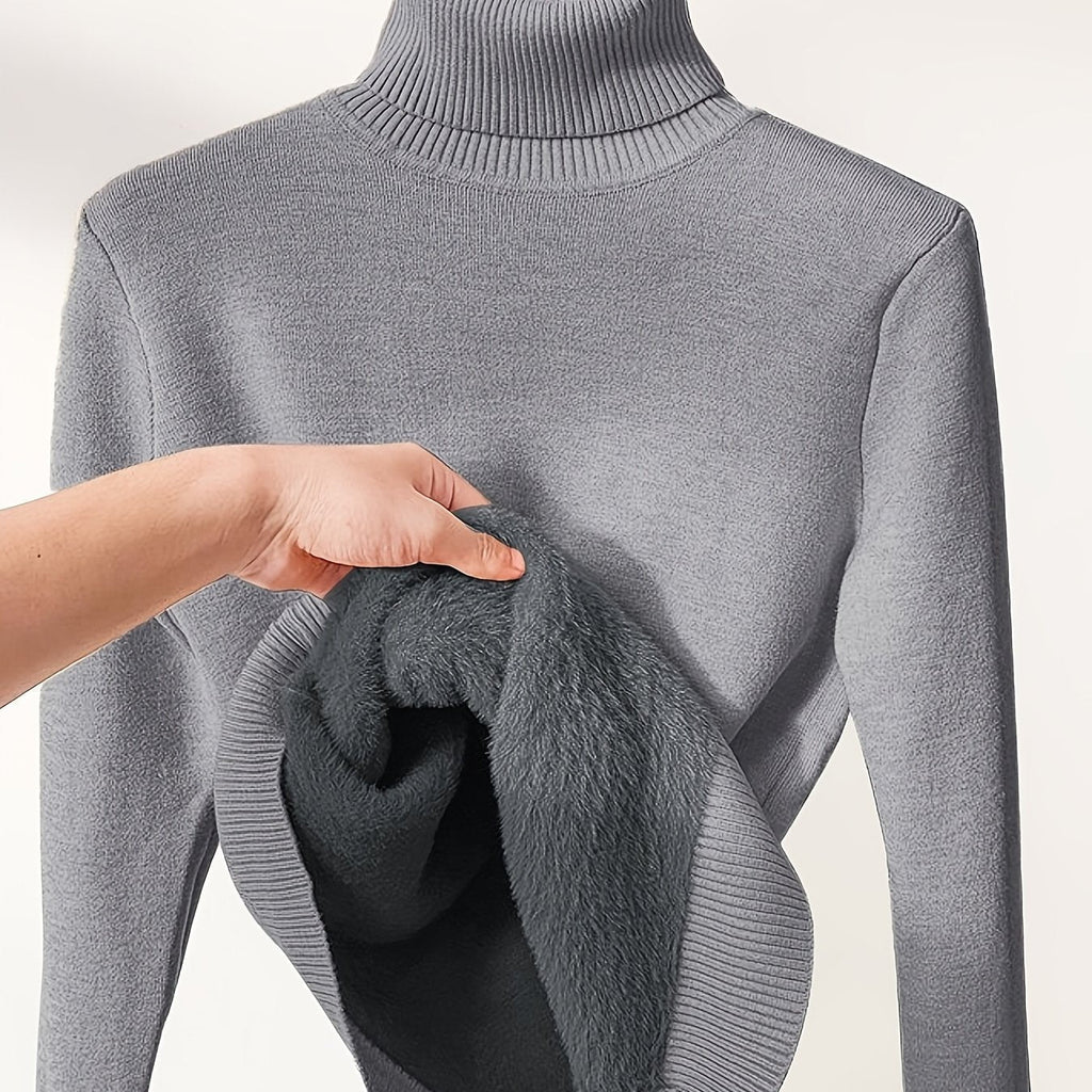 Fleece Lined Turtleneck Sweater for Women