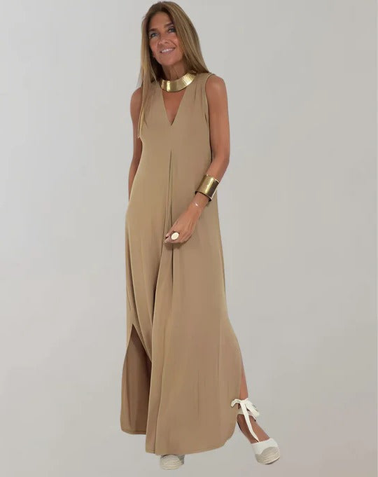 Long Dress with V-Neck for Women