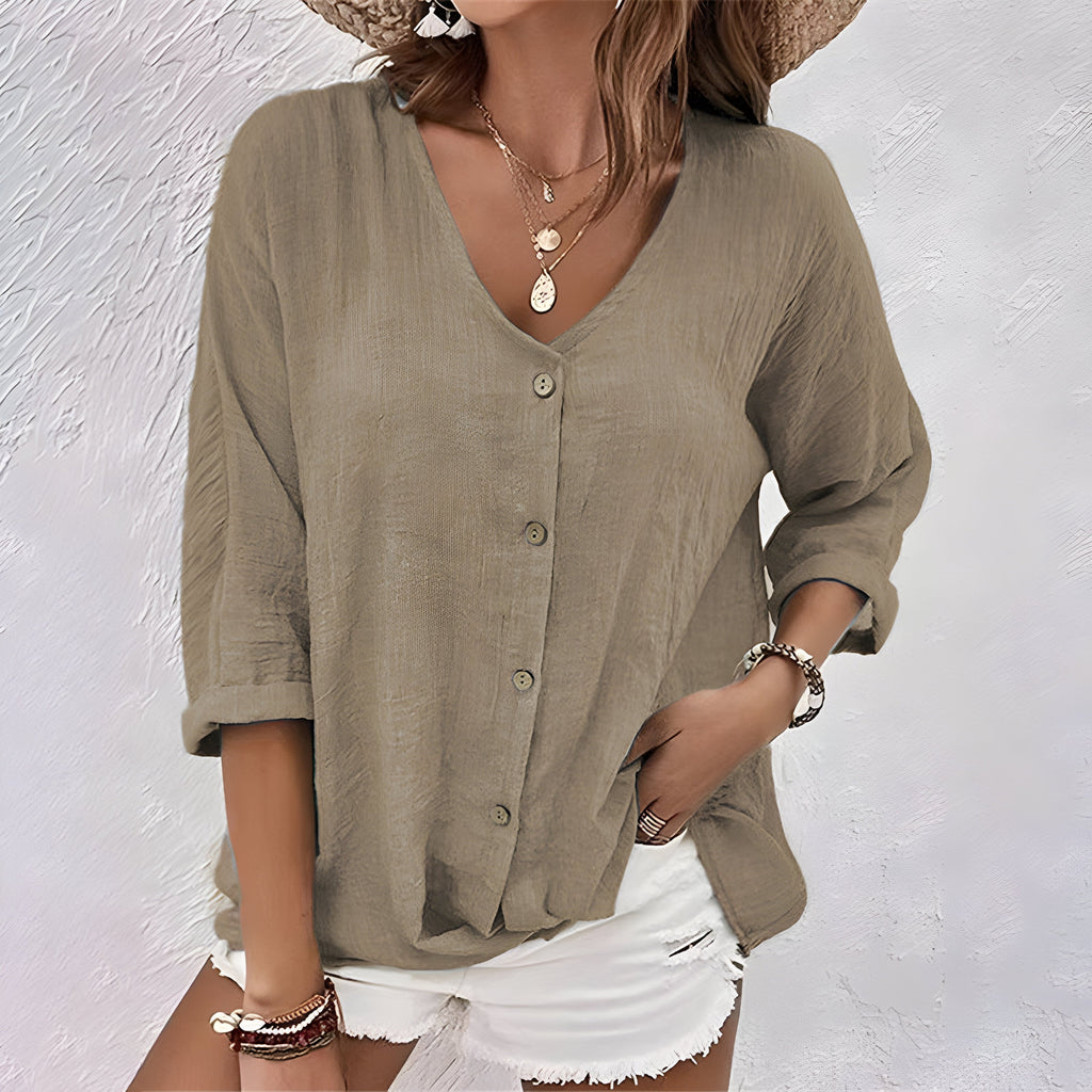 Loose blouse with button closure for women