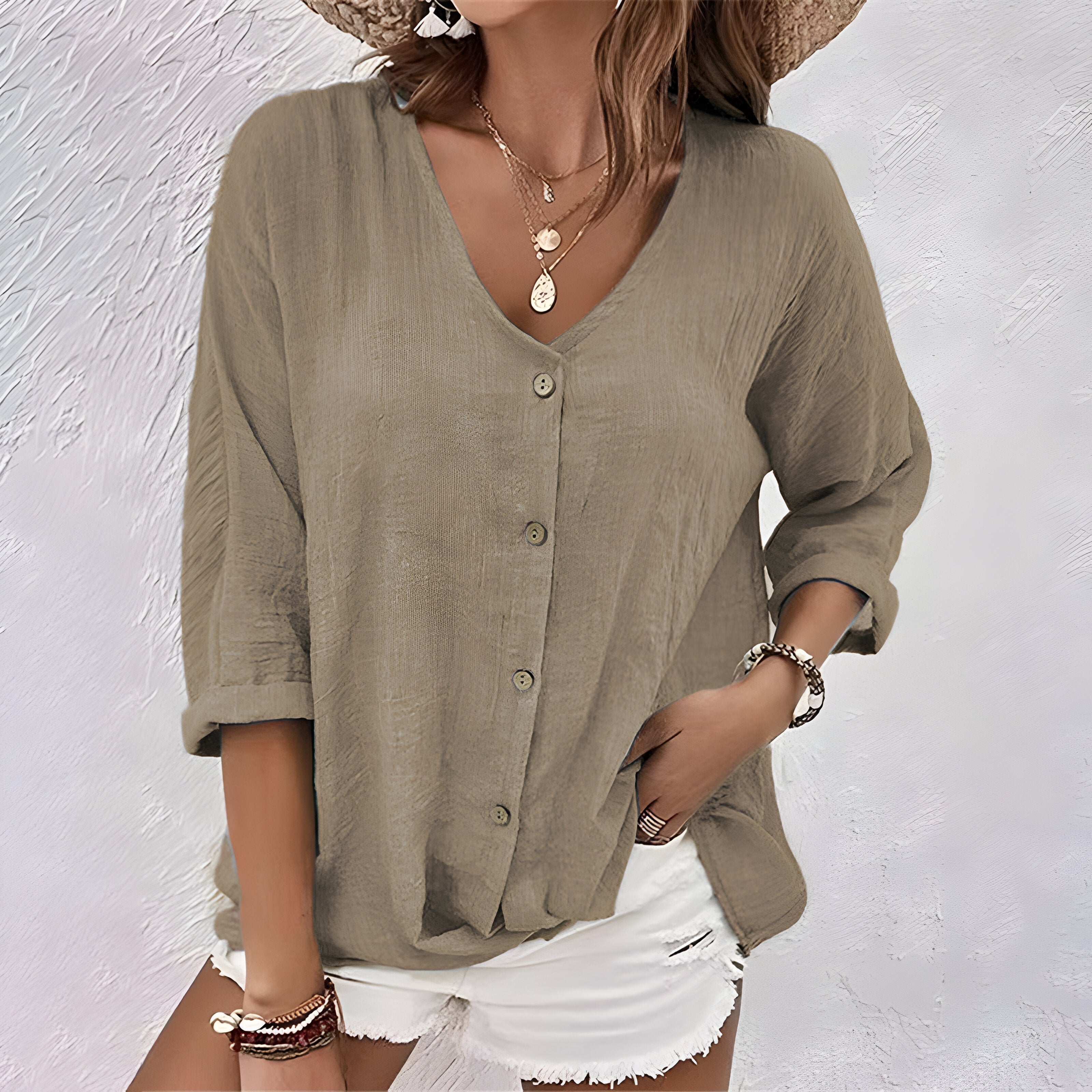 Loose blouse with button closure for women