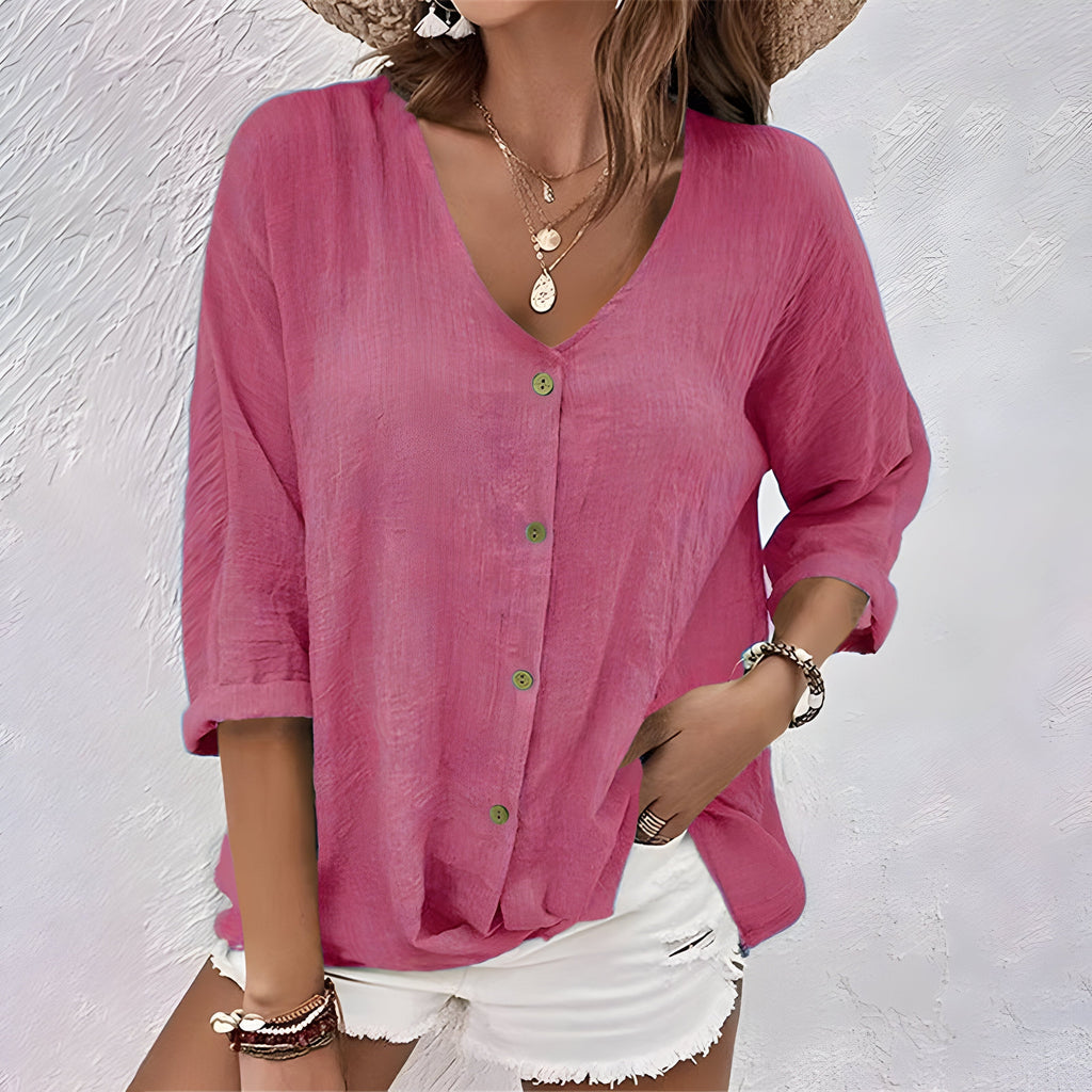 Loose blouse with button closure for women