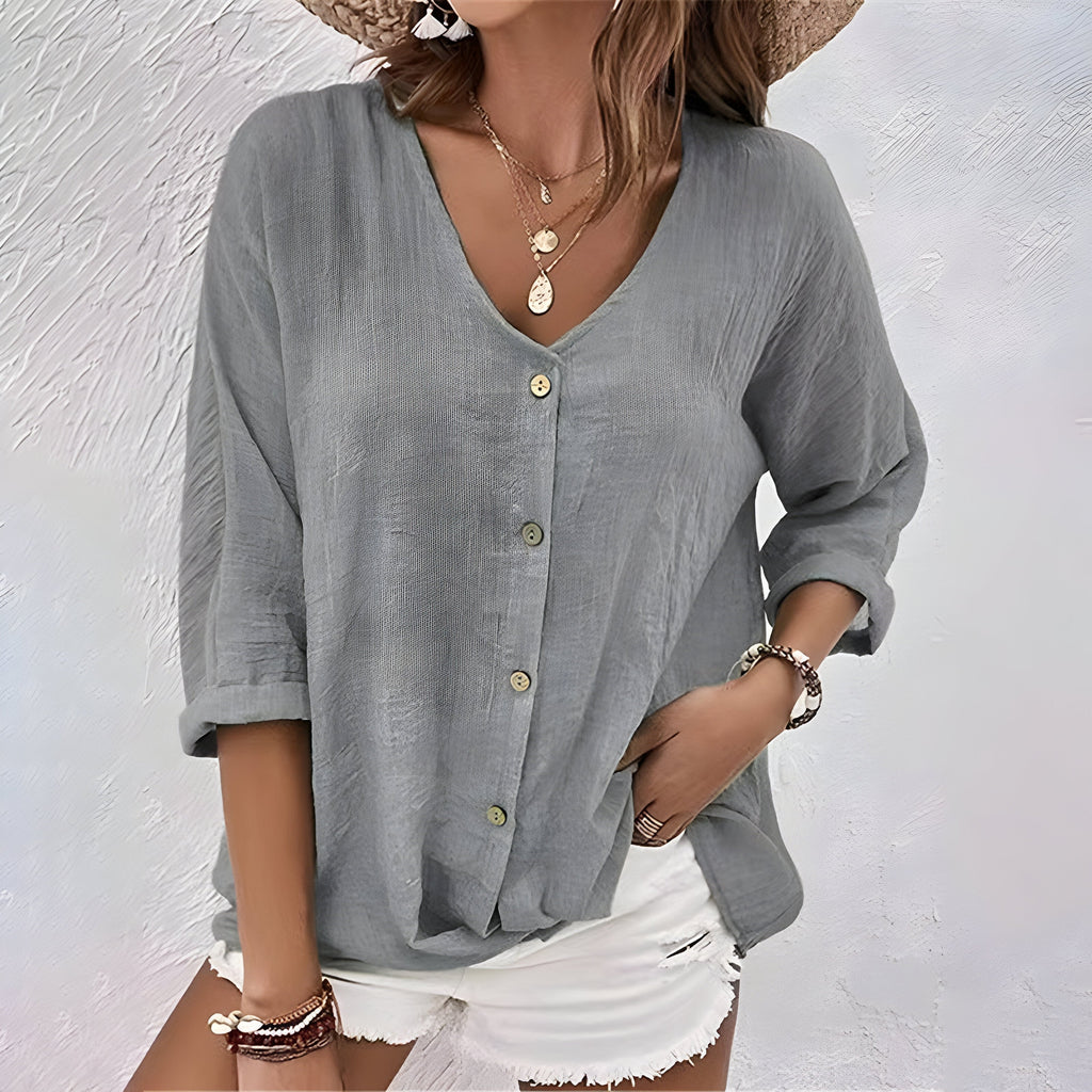 Loose blouse with button closure for women