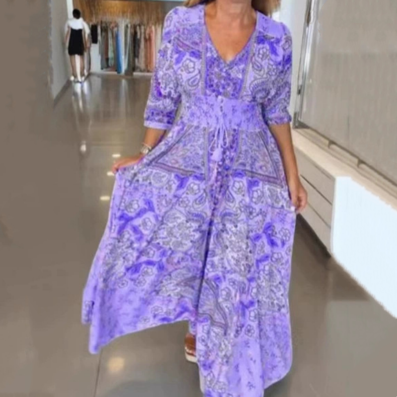 Long Dress with Floral Drawstring for Women