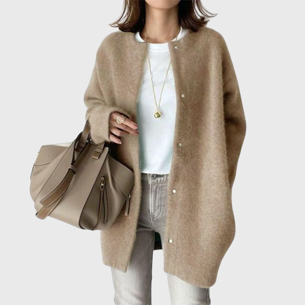 Oversized Cotton Open Front Longline Crew Neck Cardigan for Women