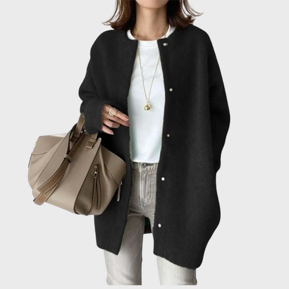 Oversized Cotton Open Front Longline Crew Neck Cardigan for Women