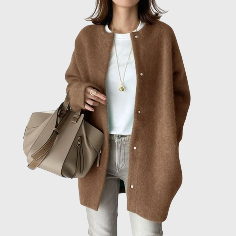 Oversized Cotton Open Front Longline Crew Neck Cardigan for Women