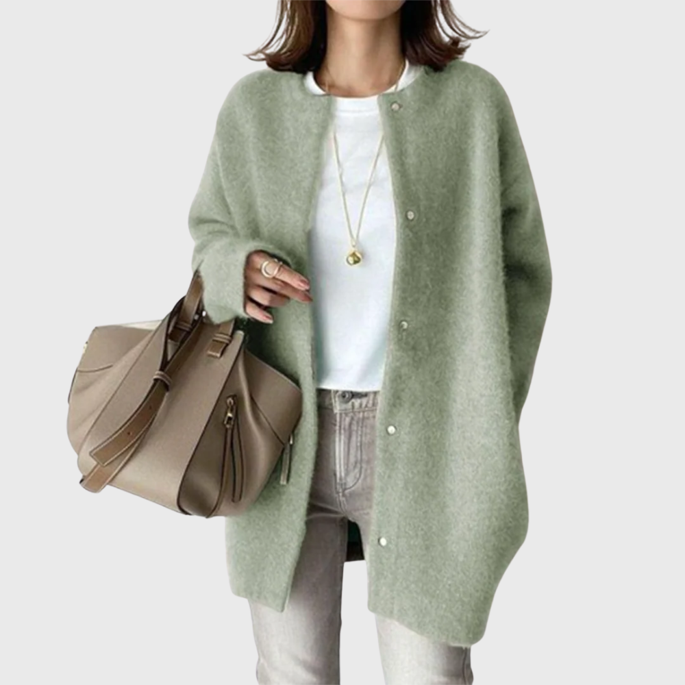 Oversized Cotton Open Front Longline Crew Neck Cardigan for Women
