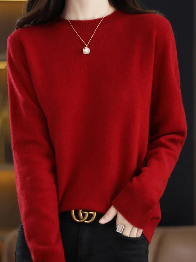 Long Sleeve Crew Neck Knit Pullover Sweater for Women