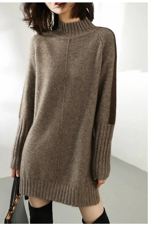 Long Sleeve Oversized Mini Mock Neck Sweater Dress for Women