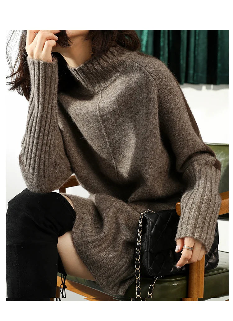 Long Sleeve Oversized Mini Mock Neck Sweater Dress for Women