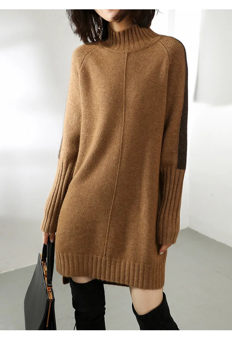 Long Sleeve Oversized Mini Mock Neck Sweater Dress for Women
