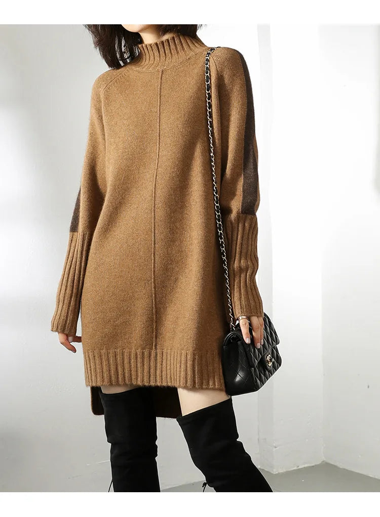Long Sleeve Oversized Mini Mock Neck Sweater Dress for Women
