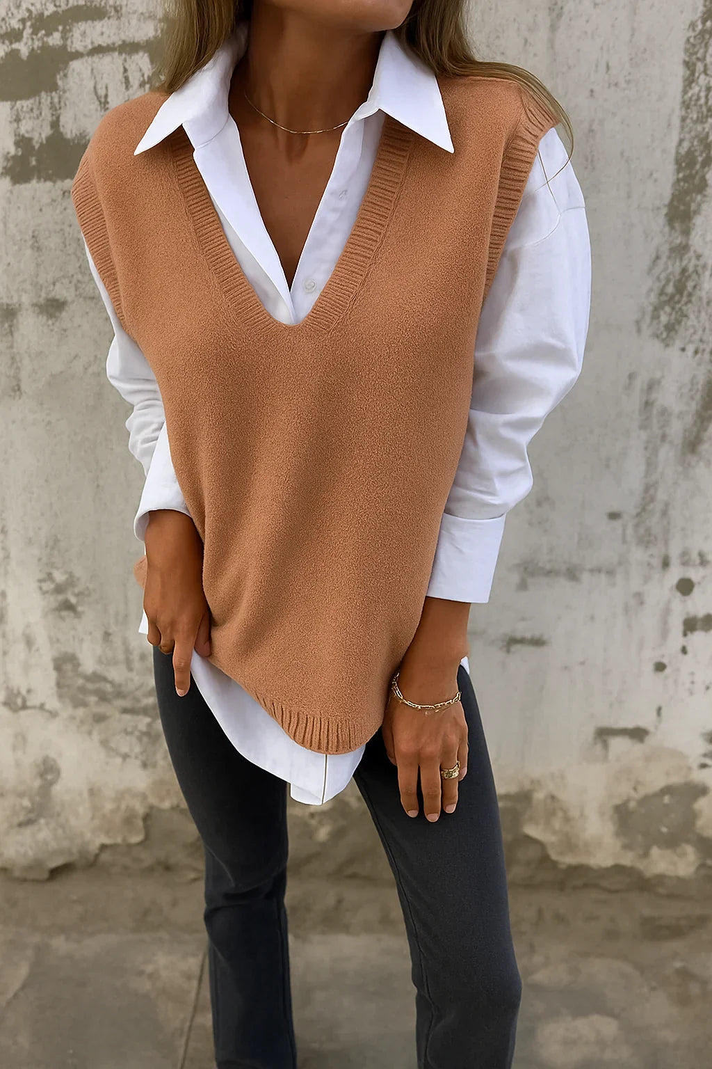 Oversized V Neck Sleeveless Sweater Vest for Women