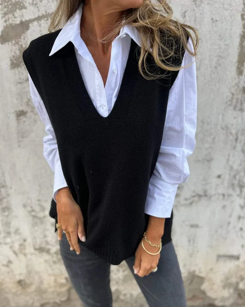 Oversized V Neck Sleeveless Sweater Vest for Women