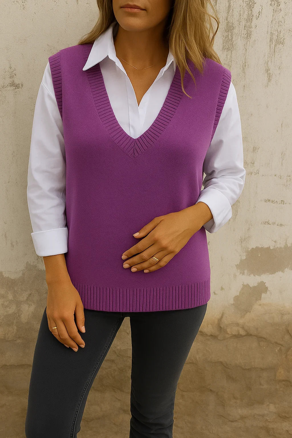 Oversized V Neck Sleeveless Sweater Vest for Women