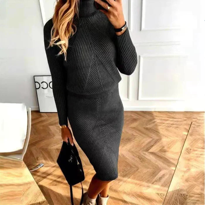 Two Piece Turtleneck Sweater and Midi Skirt Set for Women