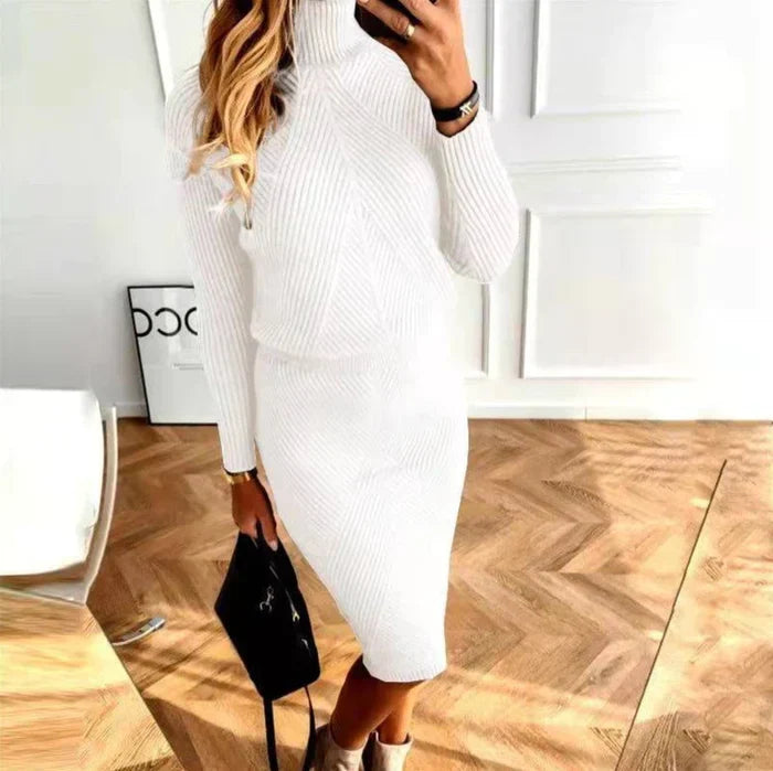 Two Piece Turtleneck Sweater and Midi Skirt Set for Women