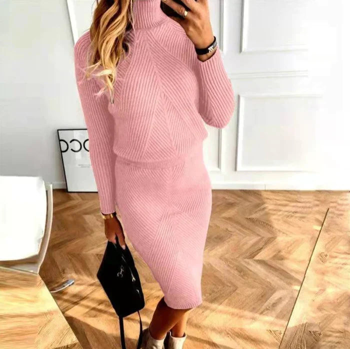 Two Piece Turtleneck Sweater and Midi Skirt Set for Women