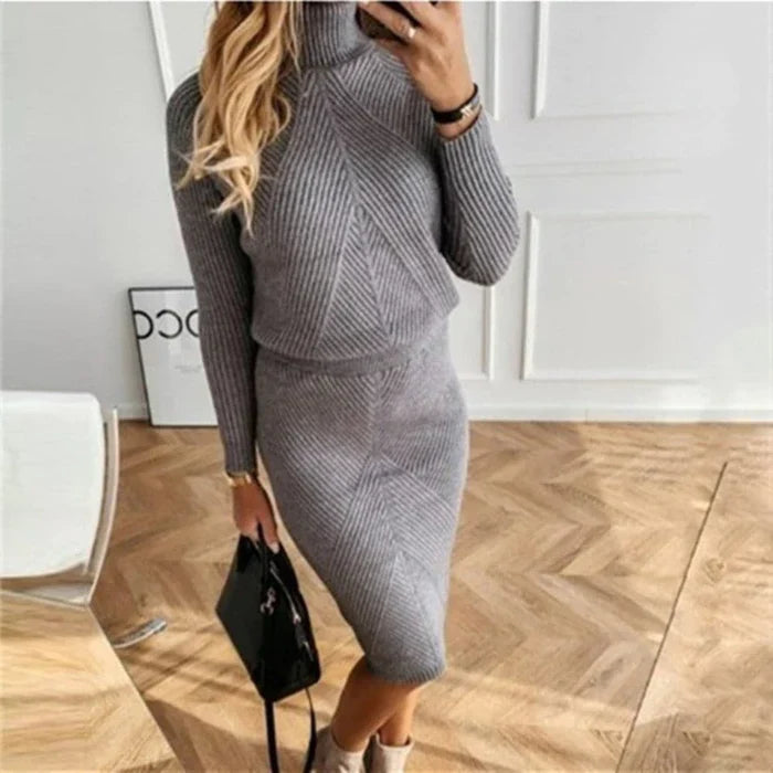Two Piece Turtleneck Sweater and Midi Skirt Set for Women