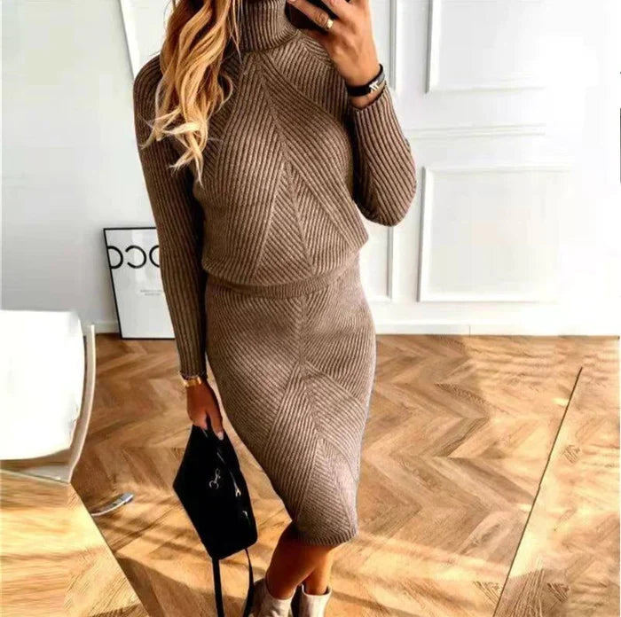 Two Piece Turtleneck Sweater and Midi Skirt Set for Women