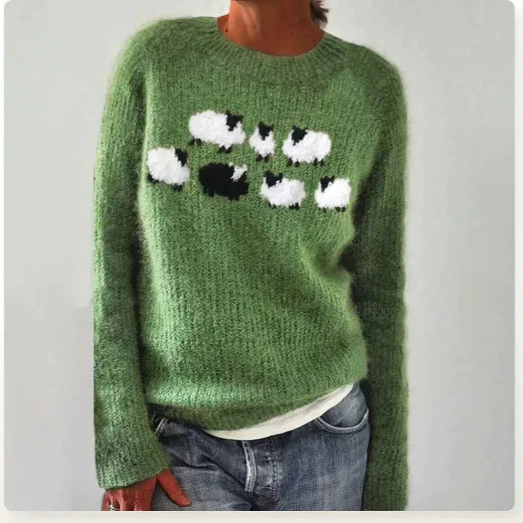 Relaxed Fit Fair Isle Boat Neck Sweater with Long Sleeves for Women