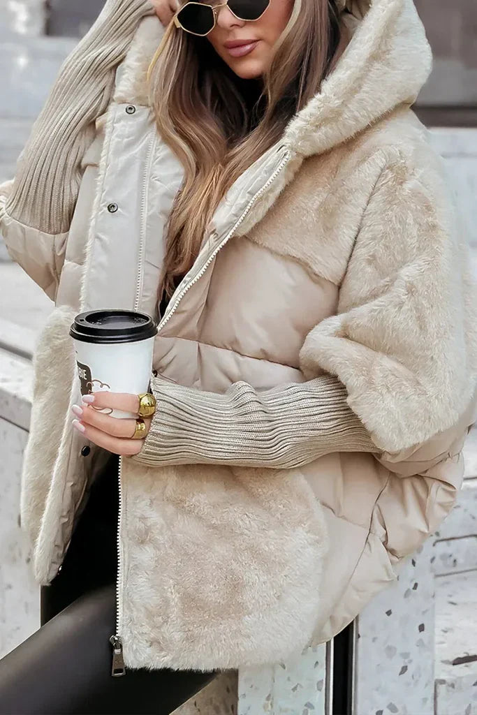 Women's Winter Coat with Large Hood and Faux Fur Collar