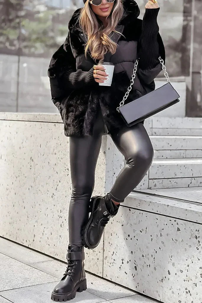 Women's Winter Coat with Large Hood and Faux Fur Collar