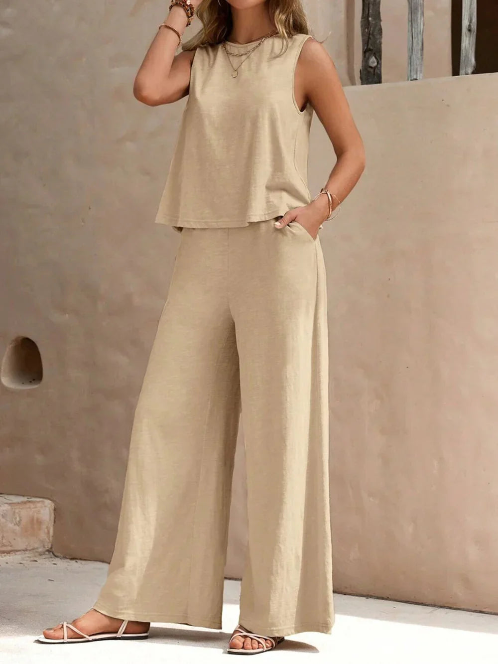Sleeveless Top and Wide-Leg Pants Set for Women | Perfect for Everyday Wear